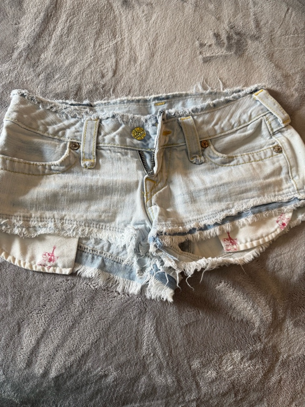 True Religion Light Wash Distressed Denim Jean Shorts